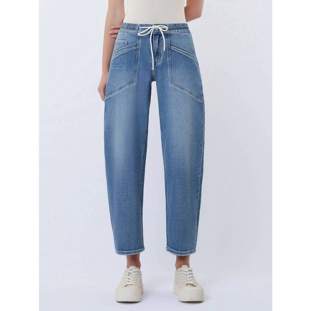 NEW VERVET BY FLYING MONKEY pull on waistband barrel jeans in medium wash - Picture 1 of 4